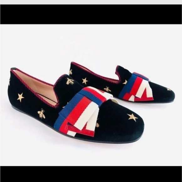 NEW Gucci Sylvie Bow Web velvet loafer - Picture 2 of 2